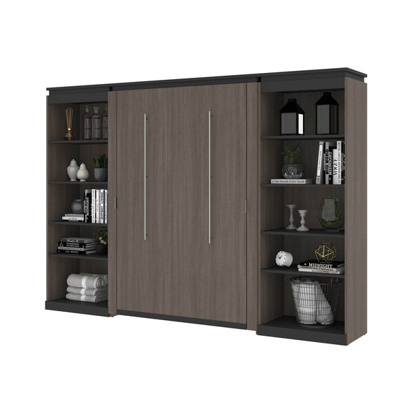Bestar Orion 118W Full Murphy Bed with 2 Shelving Units (119W), Bark Gray & Graphite - 116896-000047