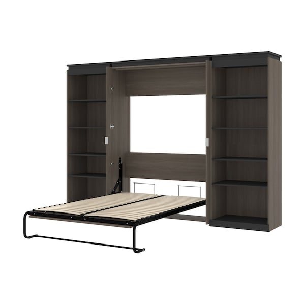 Bestar Orion 118W Full Murphy Bed with 2 Shelving Units (119W), Bark Gray & Graphite - 116896-000047