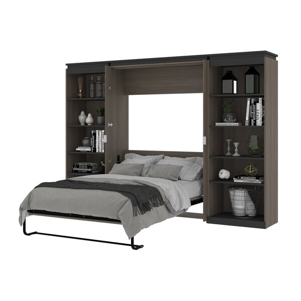 Bestar Orion 118W Full Murphy Bed with 2 Shelving Units (119W), Bark Gray & Graphite - 116896-000047
