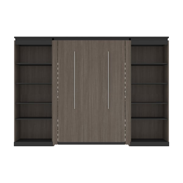 Bestar Orion 118W Full Murphy Bed with 2 Shelving Units (119W), Bark Gray & Graphite - 116896-000047