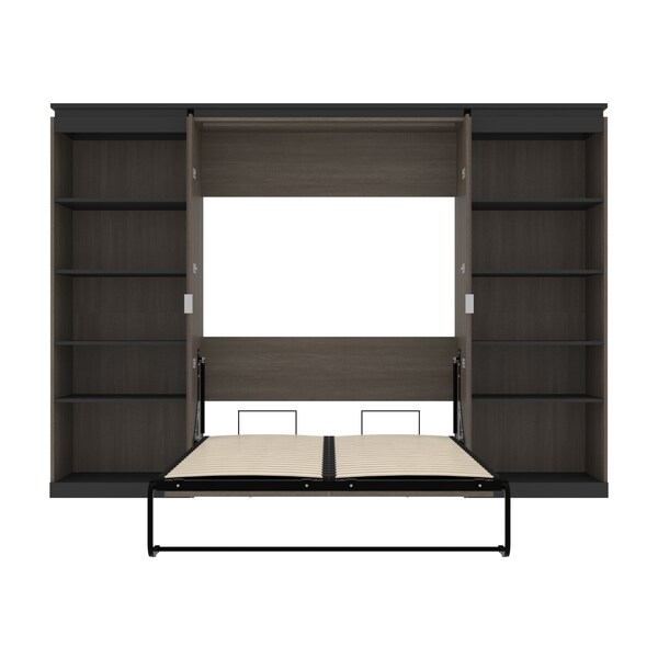 Bestar Orion 118W Full Murphy Bed with 2 Shelving Units (119W), Bark Gray & Graphite - 116896-000047