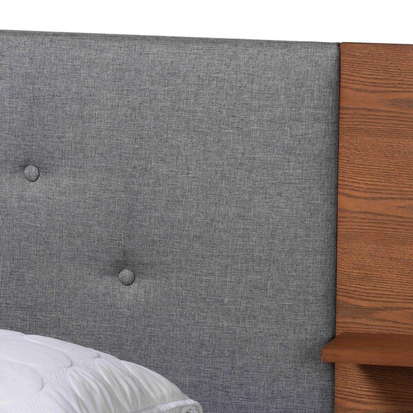 Baxton Studio Eliana Mid-Century Modern Grey Fabric and Wood Platform Bed w/ Built-In Nightstands-King - 235-12774-ZORO