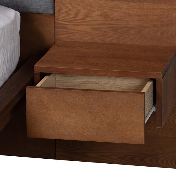 Baxton Studio Eliana Mid-Century Modern Grey Fabric and Wood Platform Bed w/ Built-In Nightstands-King - 235-12774-ZORO