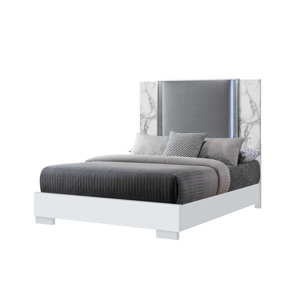 Global Furniture Usa Modern  Marble Ylime White Marble Queen Bed With Led - 3854