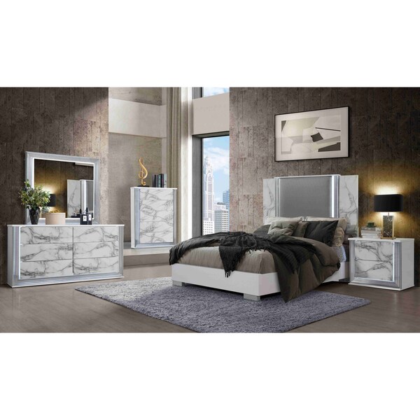 Global Furniture Usa Modern  Marble Ylime White Marble Queen Bed With Led - 3854