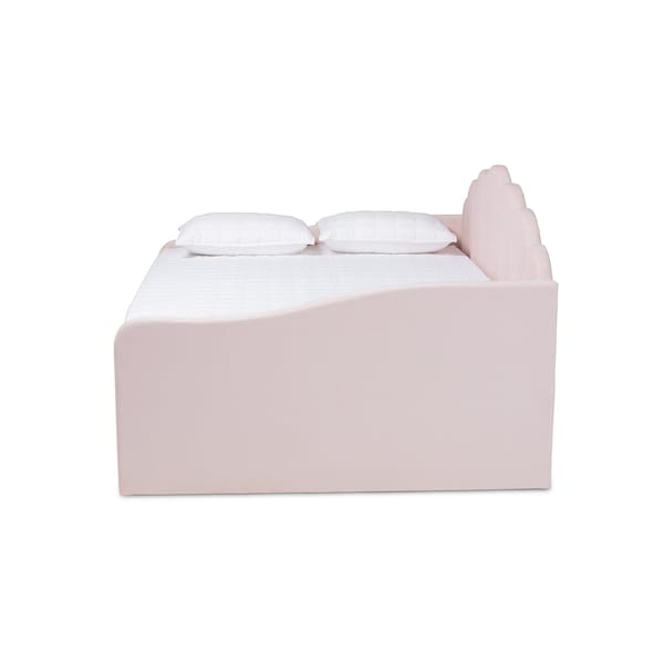 Baxton Studio Timila Modern and Contemporary Light Pink Velvet Fabric Upholstered Queen Size Daybed with Trundle - 215-11550-ZORO