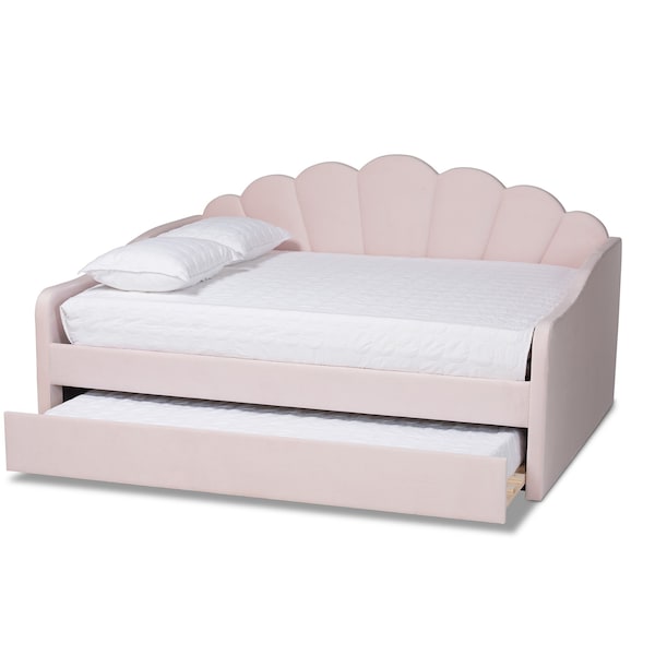 Baxton Studio Timila Modern and Contemporary Light Pink Velvet Fabric Upholstered Queen Size Daybed with Trundle - 215-11550-ZORO