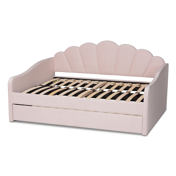 Baxton Studio Timila Modern and Contemporary Light Pink Velvet Fabric Upholstered Queen Size Daybed with Trundle - 215-11550-ZORO