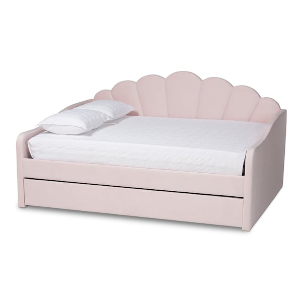 Baxton Studio Timila Modern and Contemporary Light Pink Velvet Fabric Upholstered Queen Size Daybed with Trundle - 215-11550-ZORO