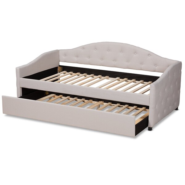 Baxton Studio Becker Modern and Contemporary Transitional Beige Fabric Twin Size Daybed with Trundle - 184-11083-ZORO