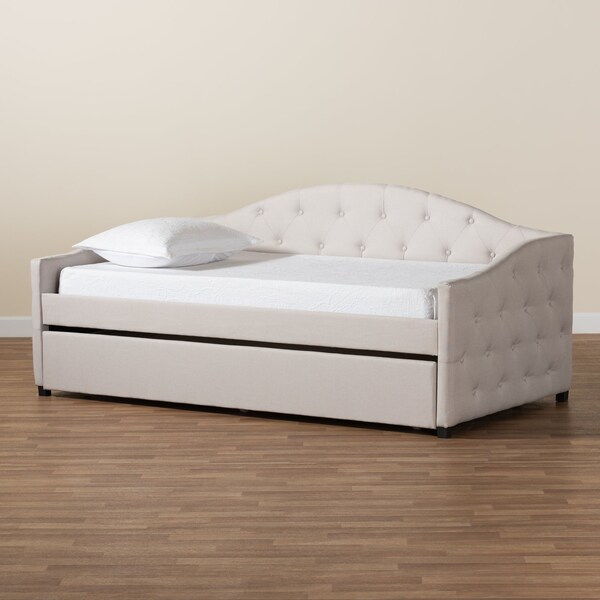 Baxton Studio Becker Modern and Contemporary Transitional Beige Fabric Twin Size Daybed with Trundle - 184-11083-ZORO