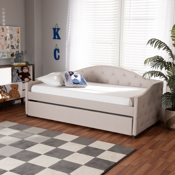 Baxton Studio Becker Modern and Contemporary Transitional Beige Fabric Twin Size Daybed with Trundle - 184-11083-ZORO