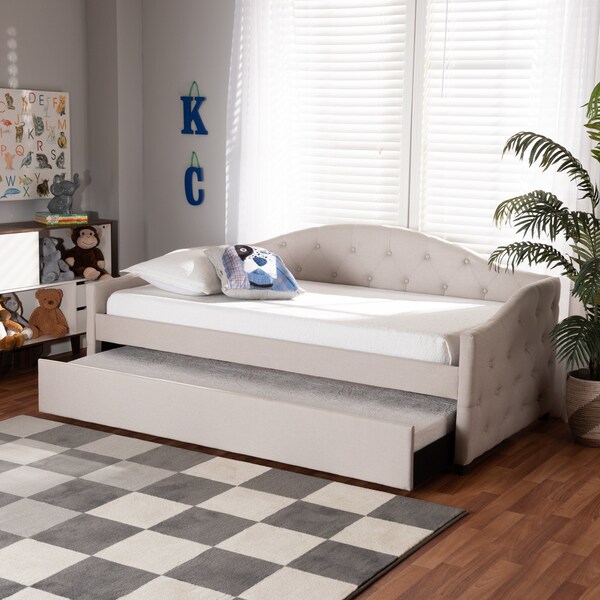 Baxton Studio Becker Modern and Contemporary Transitional Beige Fabric Twin Size Daybed with Trundle - 184-11083-ZORO
