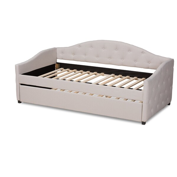 Baxton Studio Becker Modern and Contemporary Transitional Beige Fabric Twin Size Daybed with Trundle - 184-11083-ZORO