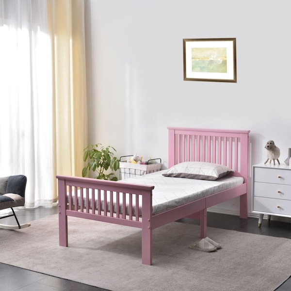 Better Home 39 x 42 x 79 in. Jassmine Solid Wood Platform Pine Twin Size Bed, Pink - 616859966031