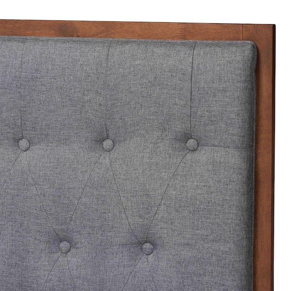 Baxton Studio Dericia Classic and Traditional Grey Fabric and Walnut Brown Finished Wood Queen Size Platform Bed - 237-12638-9408-ZORO