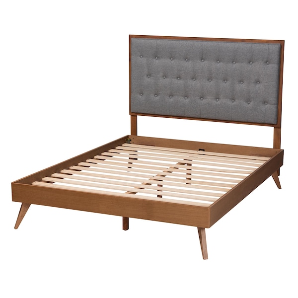Baxton Studio Dericia Classic and Traditional Grey Fabric and Walnut Brown Finished Wood Queen Size Platform Bed - 237-12638-9408-ZORO