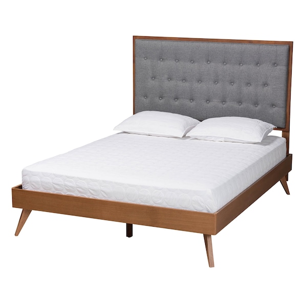Baxton Studio Dericia Classic and Traditional Grey Fabric and Walnut Brown Finished Wood Queen Size Platform Bed - 237-12638-9408-ZORO