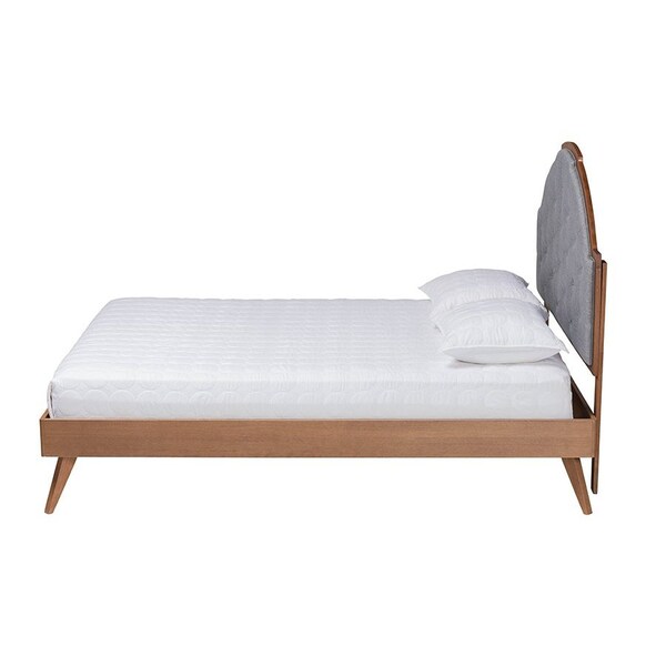Baxton Studio Blanchard Mid-Century Modern Grey Fabric and Walnut Brown Wood Queen Size Platform Bed - 246-12652-9408-ZORO