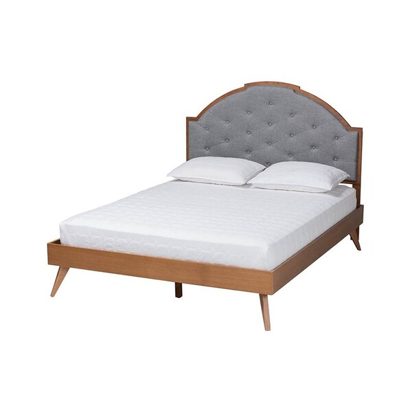 Baxton Studio Blanchard Mid-Century Modern Grey Fabric and Walnut Brown Wood Queen Size Platform Bed - 246-12652-9408-ZORO
