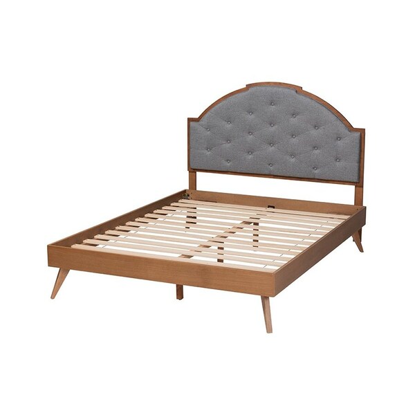 Baxton Studio Blanchard Mid-Century Modern Grey Fabric and Walnut Brown Wood Queen Size Platform Bed - 246-12652-9408-ZORO