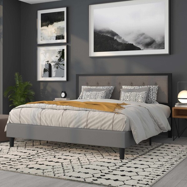 Flash Furniture King Tufted Metal Headboard in Dark Gray Fabric - HG-HB1725-K-DG-GG
