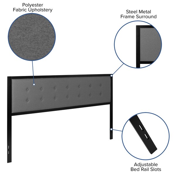 Flash Furniture King Tufted Metal Headboard in Dark Gray Fabric - HG-HB1725-K-DG-GG