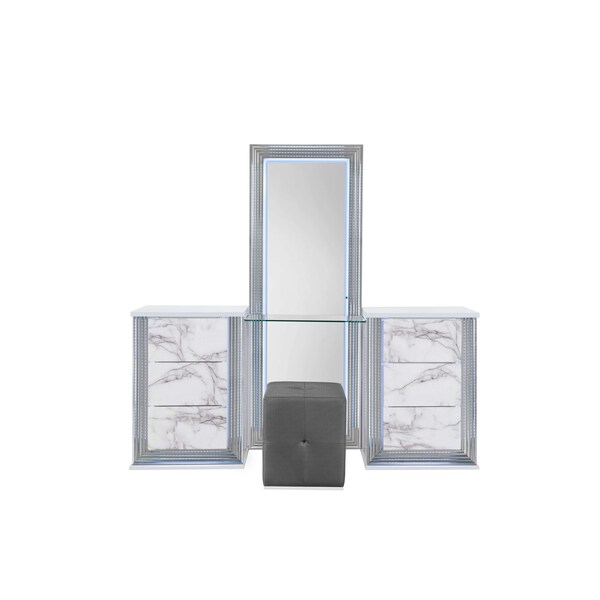 Global Furniture Usa Modern  Marble Ylime White Marble Queen Bed Group With Vanity Set - 5130