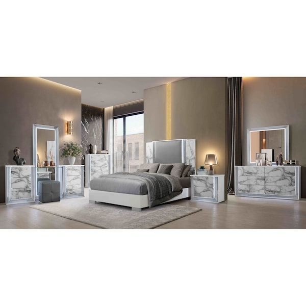 Global Furniture Usa Modern  Marble Ylime White Marble Queen Bed Group With Vanity Set - 5130