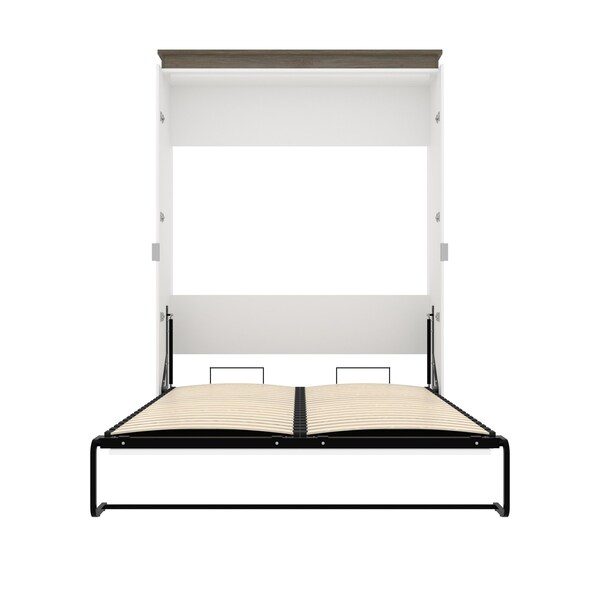 Bestar Orion 65W Queen Murphy Bed, White & Walnut Grey - 116184-000017