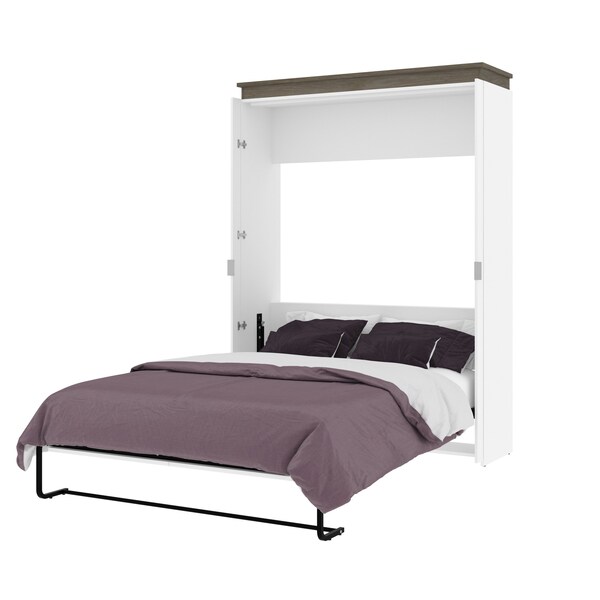 Bestar Orion 65W Queen Murphy Bed, White & Walnut Grey - 116184-000017