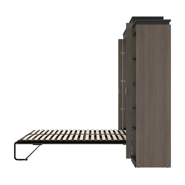 Bestar Orion Queen Murphy Bed with Narrow Shelving Unit (85W), Bark Gray & Graphite - 116880-000047