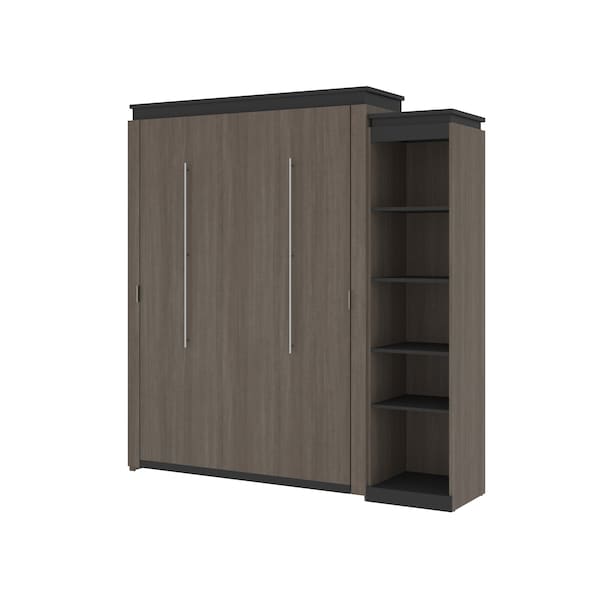 Bestar Orion Queen Murphy Bed with Narrow Shelving Unit (85W), Bark Gray & Graphite - 116880-000047