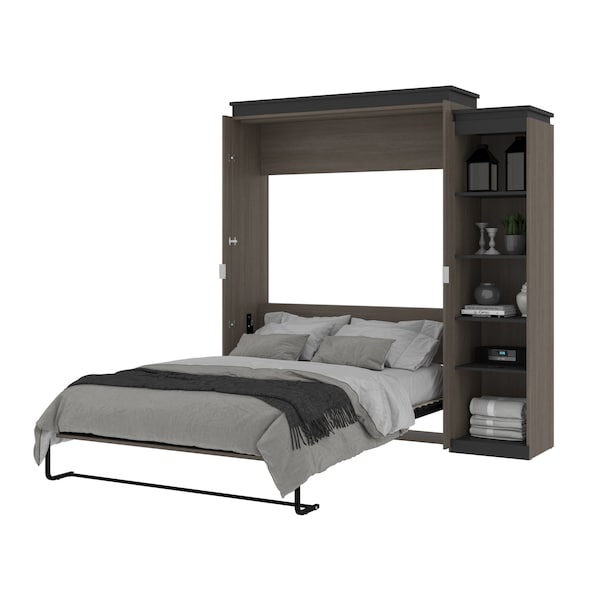 Bestar Orion Queen Murphy Bed with Narrow Shelving Unit (85W), Bark Gray & Graphite - 116880-000047