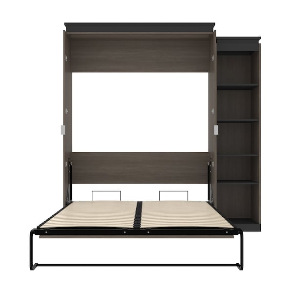 Bestar Orion Queen Murphy Bed with Narrow Shelving Unit (85W), Bark Gray & Graphite - 116880-000047