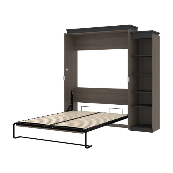 Bestar Orion Queen Murphy Bed with Narrow Shelving Unit (85W), Bark Gray & Graphite - 116880-000047