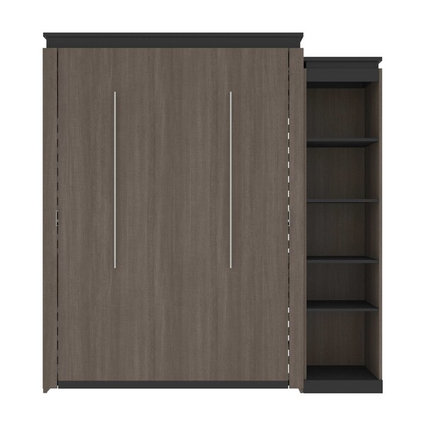 Bestar Orion Queen Murphy Bed with Narrow Shelving Unit (85W), Bark Gray & Graphite - 116880-000047