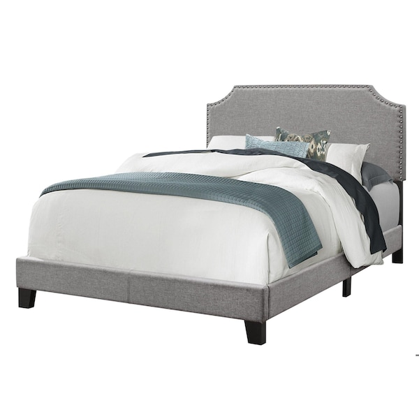 Homeroots 45.5 in. Solid Wood, Linen, MDF & Foam Full Size Bed with a Chrome Trim - 333294
