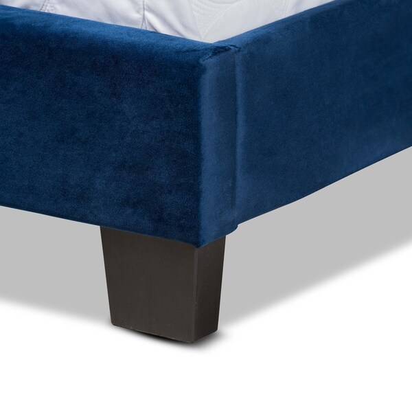 Baxton Studio Benjen Modern and Contemporary Glam Navy Blue Velvet Fabric Queen Size Panel Bed - 183-11267-ZORO