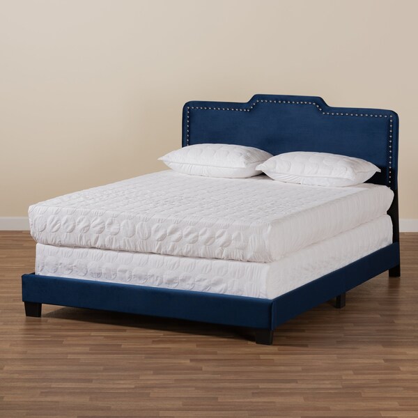 Baxton Studio Benjen Modern and Contemporary Glam Navy Blue Velvet Fabric Queen Size Panel Bed - 183-11267-ZORO