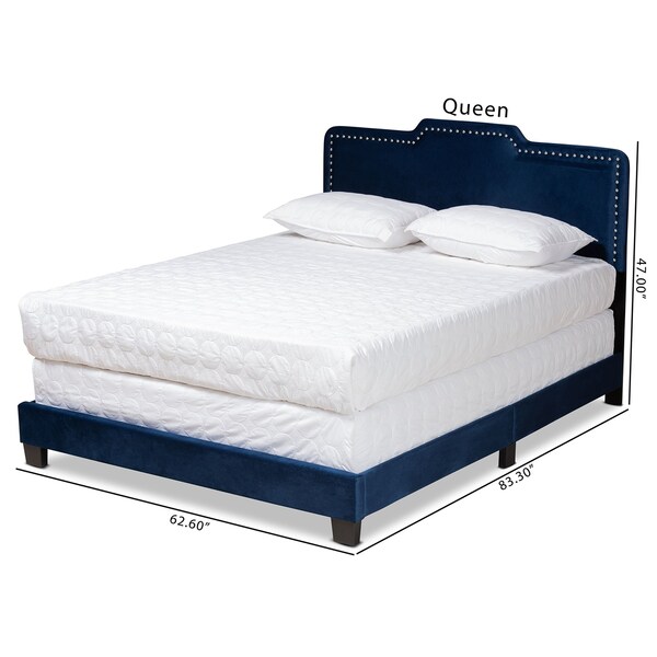 Baxton Studio Benjen Modern and Contemporary Glam Navy Blue Velvet Fabric Queen Size Panel Bed - 183-11267-ZORO