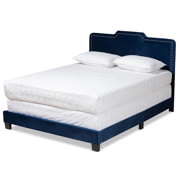 Baxton Studio Benjen Modern and Contemporary Glam Navy Blue Velvet Fabric Queen Size Panel Bed - 183-11267-ZORO