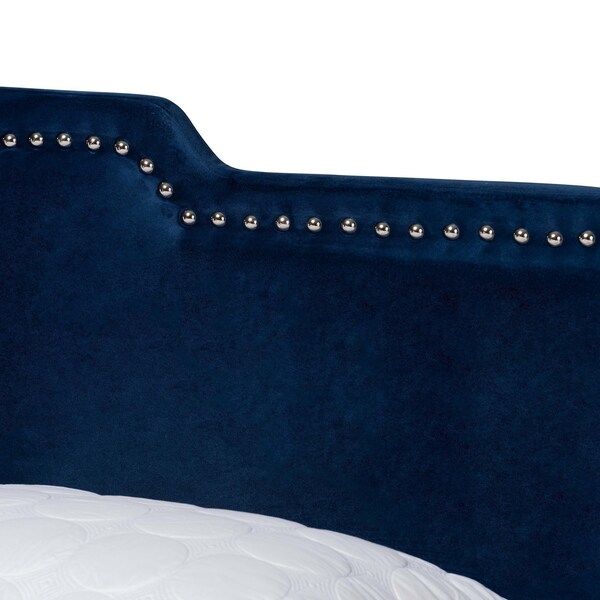 Baxton Studio Benjen Modern and Contemporary Glam Navy Blue Velvet Fabric Queen Size Panel Bed - 183-11267-ZORO