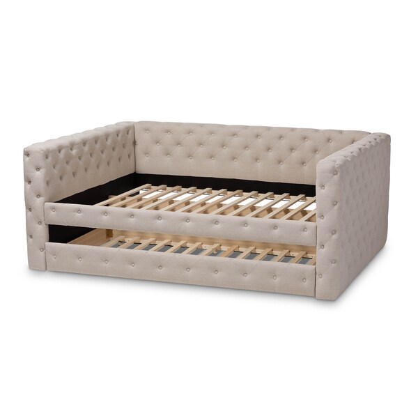 Baxton Studio Anabella Light Beige Upholstered Full Size Daybed with Trundle - 147-8709