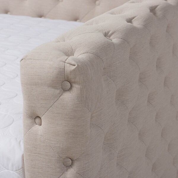 Baxton Studio Anabella Light Beige Upholstered Full Size Daybed with Trundle - 147-8709