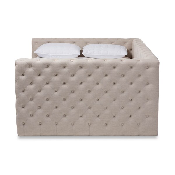 Baxton Studio Anabella Light Beige Upholstered Full Size Daybed with Trundle - 147-8709