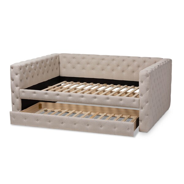 Baxton Studio Anabella Light Beige Upholstered Full Size Daybed with Trundle - 147-8709