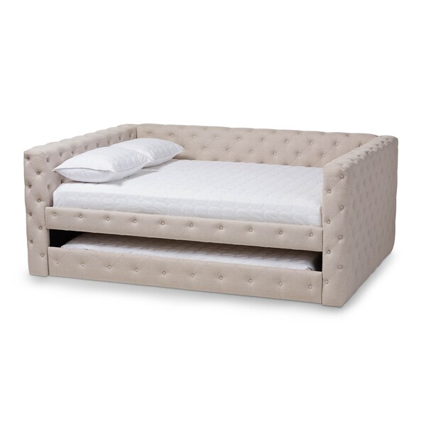 Baxton Studio Anabella Light Beige Upholstered Full Size Daybed with Trundle - 147-8709