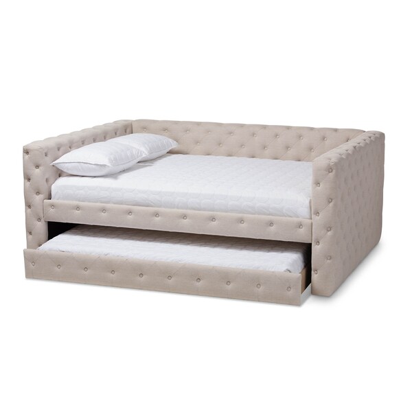 Baxton Studio Anabella Light Beige Upholstered Full Size Daybed with Trundle - 147-8709