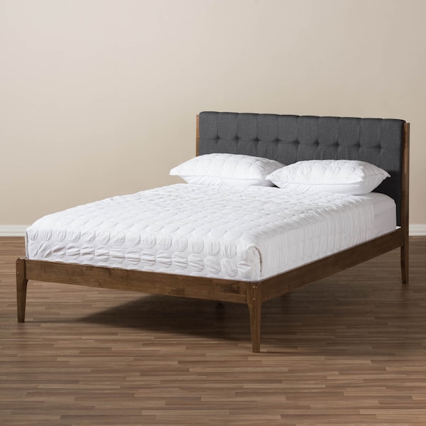Baxton Studio Clifford Dark Grey and Wood Finish Queen Size Platform Bed - 135-7382